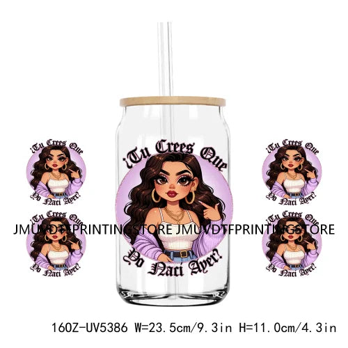 Mother's Day Daughter Son Latina Mexican Mama 16OZ UV DTF Cup Wrap Transfer Sticker Custom Waterproof Logo For Libbey Glass Can