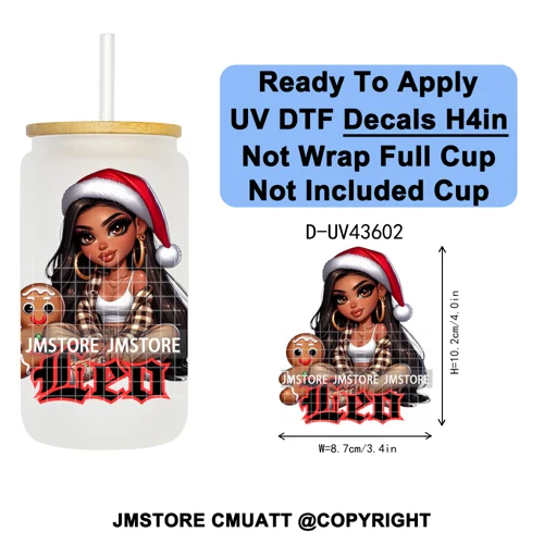 Chibi Christmas Chicana Zodiac Girl UV DTF Transfer Stickers Decals Ready To Apply Good Quality Prints For Libbey Cold Cup Mug