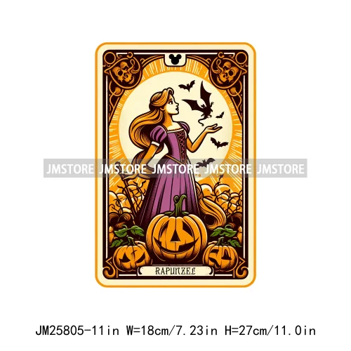 Cute Cartoon Animal Princess Characters Halloween Tarot Cards DTF Iron On Transfers Stickers Ready To Press For T-shirt Bags