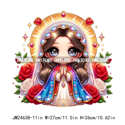 Diamond Our Lady Of Guadalupe Virgin Mary Western Mother Of God Praying Iron On DTF Heat Press Transfers Stickers For Clothing