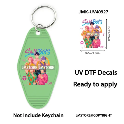 Kpop Demon Inspired Movie Character UV DTF Motel Keychain Decal Ready To Ship Durable Transfer Stickers Print For Hotel Keychain
