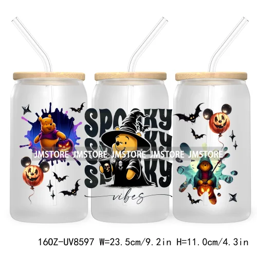 Spooky Vibes Halloween Princess 16OZ UV DTF Cup Wrap Transfer Stickers Custom Label Durable Waterproof Logo For Libbey Glass Can