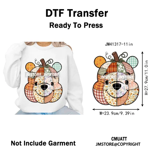 Preppy Floral Cartoon Friends Fall Patchwork Pumpkin Halloween Iron on Washable DTF Transfer Stickers Ready to Press for Clothes