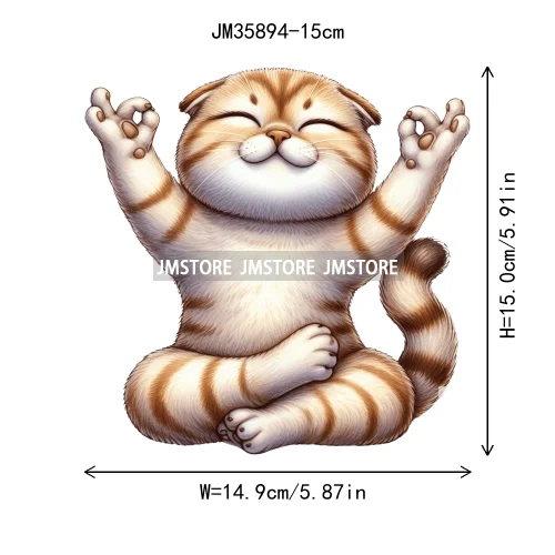 15cm 5.9in Kids Yoga Kungfu Cat Iron On Transfer Stickers For Clothes DTF Printed Vinyl Thermal Appliques Washable T-Shirt Decal