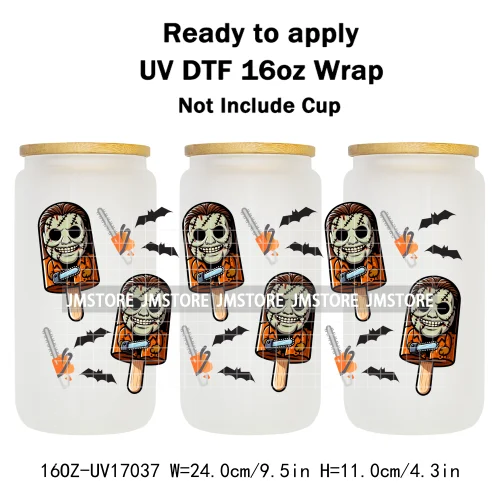 Ice Cream Halloween Killers Horror Characters UV DTF Stickers Ready To Apply Cup Wrap Custom Labels For 16OZ Libbey Can Glass