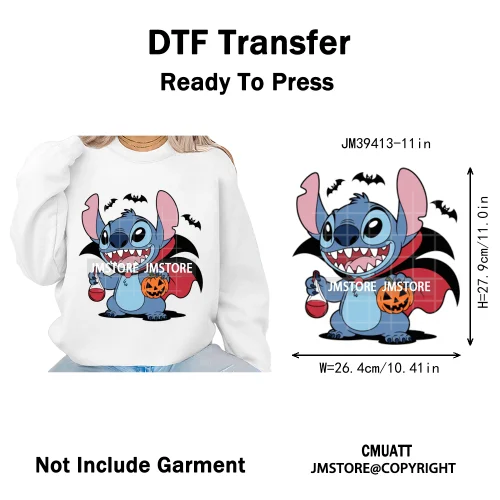 Spooky Vibes Horror Trick Or Treat Cartoon Animal Pumpkin Bats Iron on DTF Washable Transfers Sticker Ready to Press for Hoodies