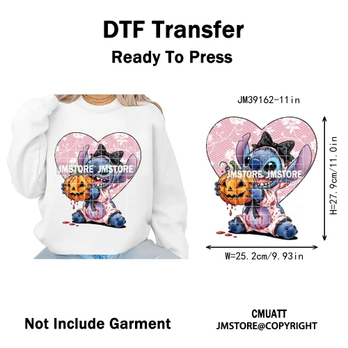 Happy Halloween Cartoon Movie Character Pumpkin Spooky Vibes Iron on DTF Washable Transfers Stickers Ready to Press for Clothing