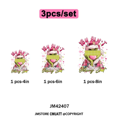 Ho Ho Ho Christmas Coquette Gifts Santa Cartoon Characters Iron on DTF Washable Transfers Stickers Ready to Press for Clothing