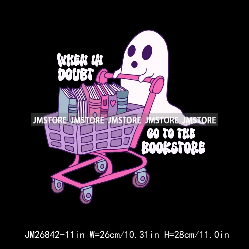 Hot Cute Spooky Ghouls Boo Read Club Bookish Halloween DTF Printing Iron On Transfer Stickers Ready To Press For Hoodies Bags