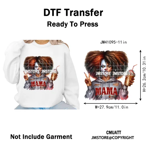 Horror Afro Mama Coffee Lover Scary Girly Killer Halloween Movie Iron on DTF Transfers Stickers Ready to Press for Textile Bags