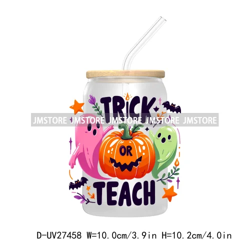 Trick or Teach Ghouls Halloween UV DTF Transfer Stickers Decals For Libbey Cold Cups Mugs Tumbler Waterproof Label Spooky Season