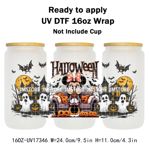 Spooky Halloween Cartoon Character Ghost Bats Pumpkin UV DTF Stickers Ready To Apply Cup Wrap Custom Prints For Libbey Can Glass
