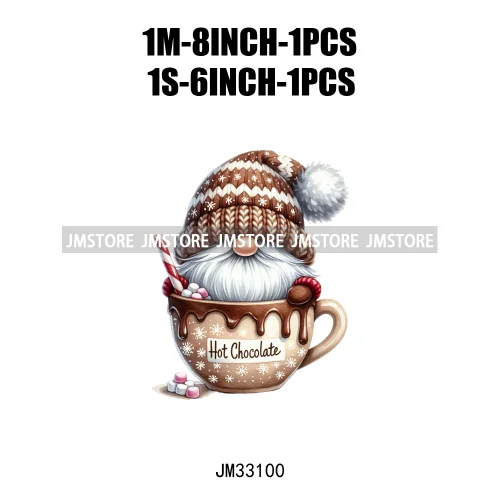 Cute Christmas Hot Cocoa Season Gnomes Sweet Winter Santa Quotes Iron On DTF Transfers Stickers Ready To Press T-shirts Bags