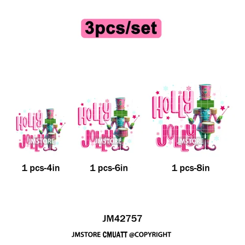 Merry Christmas Holly Jolly Coquette Tree Cartoon Movie Vibes Iron on DTF Washable Transfer Stickers Ready to Press for Textiles