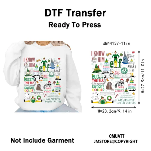 Funny Christmas Movie Quotes Cartoon Characters Santa Iron on Washable DTF Heat Transfer Stickers Ready to Press for Sweatshirts