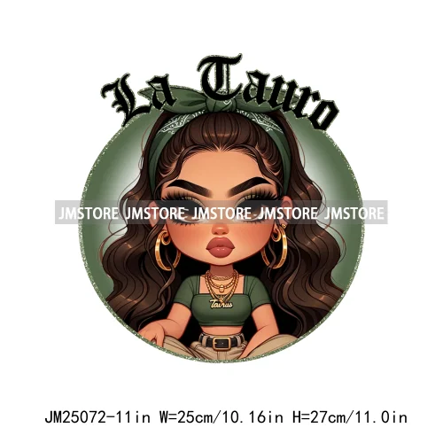 New Washable Chicana Chola Chibi Latina Spanish Zodiac Cute Girls DTF Iron On Transfers Stickers Ready To Press For Clothing