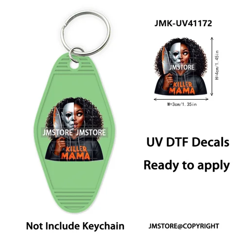 Afro Girl Halloween Skeleton Zombie UV DTF Motel Keychain Decal Ready To Ship Durable Transfer Stickers Print For Hotel Keychain