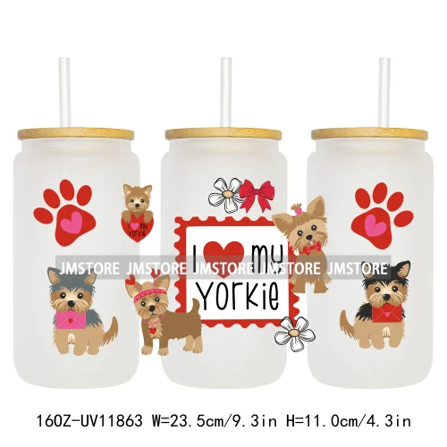 Western Puppy Cat Dog Valentines Day 16OZ UV DTF Cup Wrap Transfer Stickers Custom Labels Waterproof Logo For Libbey Glass Can