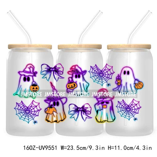 Cute Ghoul Halloween 16OZ UV Cup Wrap DTF Transfer Stickers For Libbey Glass Can Cups Tumbler Waterproof Labels Ghost Reading