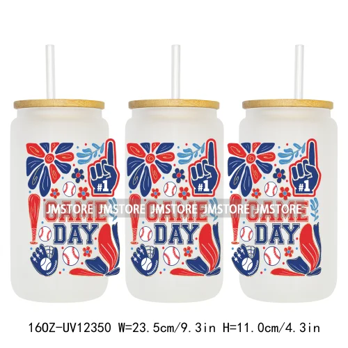 Retro Football Mama Baseball Coquette Bow Game Day 16OZ UV DTF Cup Wrap Transfer Stickers Waterproof Logo For Libbey Glass Can