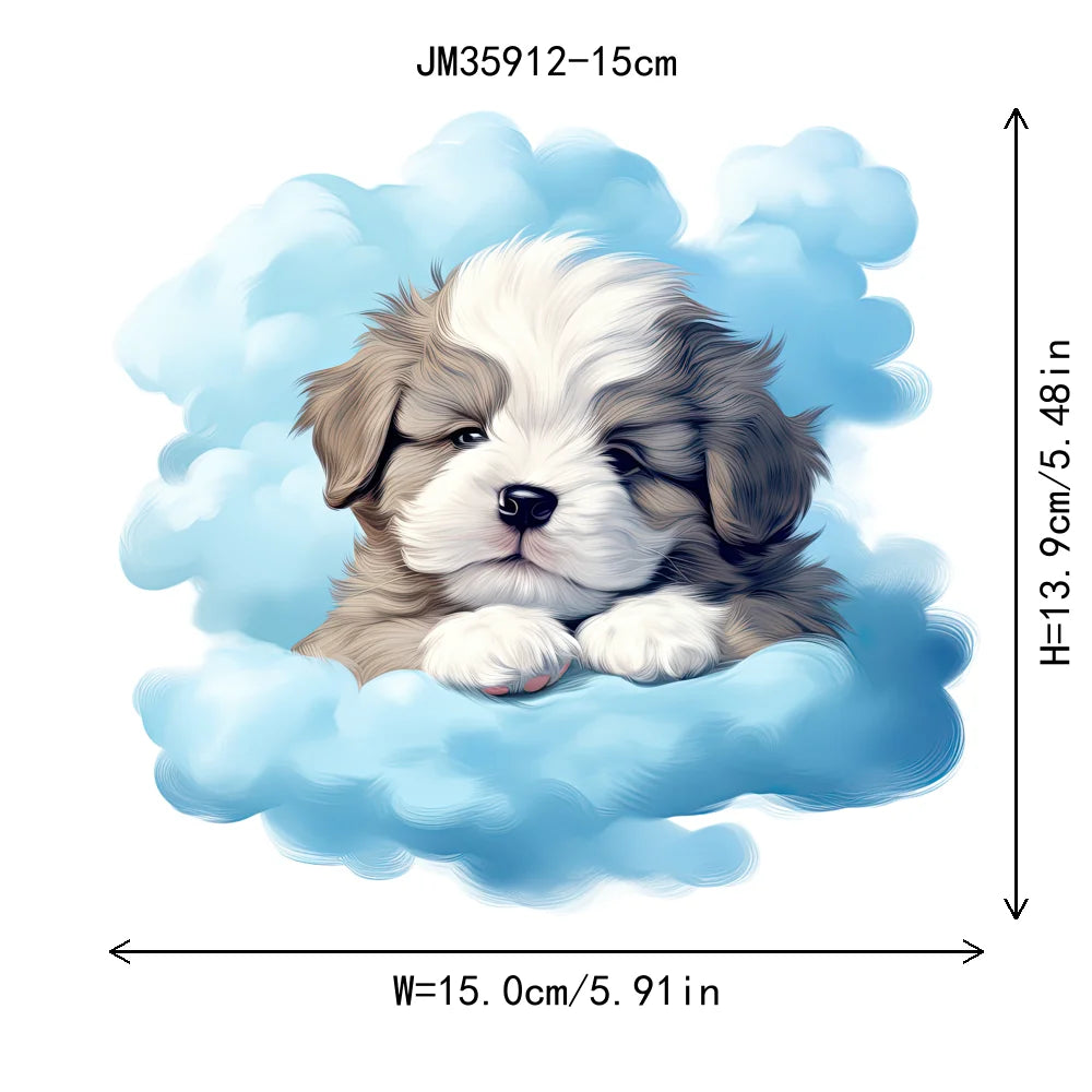 15cm 5.9in Kid Cloud Animal Tiger Lion Iron On Heat Transfer Sticker For Clothes DTF Print Vinyl Thermal Washable T-Shirt Decal