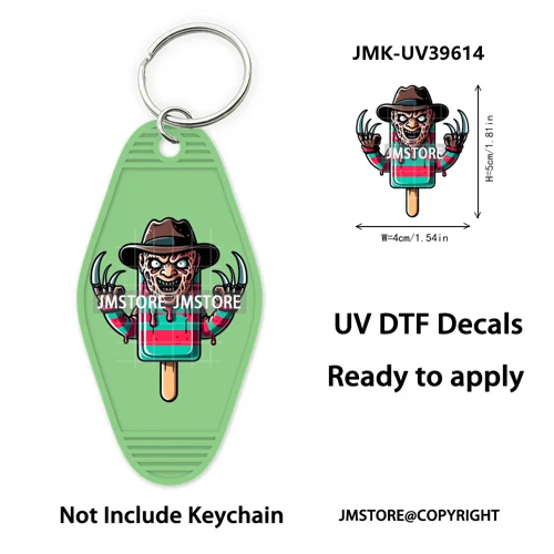 Horror Characters Halloween Ice cream UV DTF Motel Keychain Wraps Ready To Apply Waterproof High Quality Hotel Keychain Decals