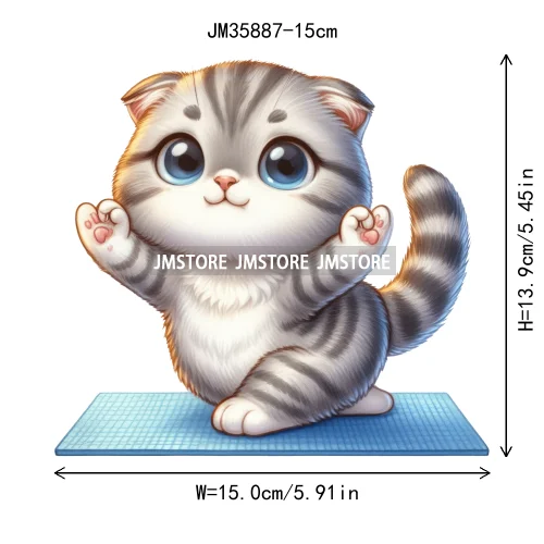 15cm 5.9in Kids Yoga Kungfu Cat Iron On Transfer Stickers For Clothes DTF Printed Vinyl Thermal Appliques Washable T-Shirt Decal