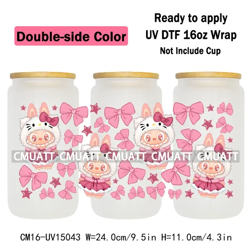 Double Sided Color UV DTF Cup Wraps 16OZ Wholesale Custom Bulk Waterproof Cartoon Cute Monster Transfer Designs For Mug Glass