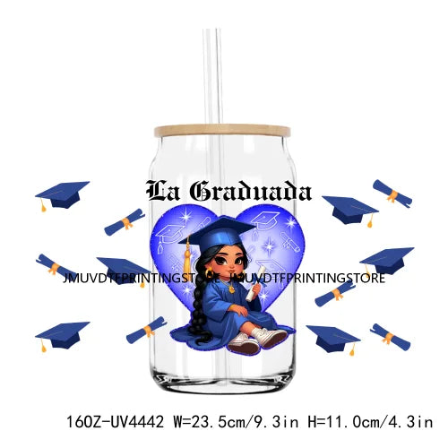 Chicano Graduation 2024 UV DTF Sticker For 16OZ Libbey Glass Cup Can Senior Girls Wrap Transfer Sticker Custom Labels DIY Logo