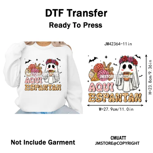Coquette Halloween Spooky Espantan Latina Mexican Conchas Ghost Iron on DTF Washable Transfer Sticker Ready to Press for Hoodies