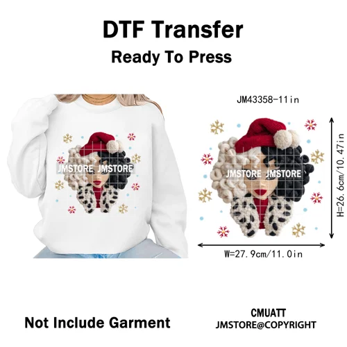 Cute Faux Knitting Yarn Princess Cartoon Character Christmas Holiday Iron on DTF Transfers Stickers Ready to Press for Hoodies