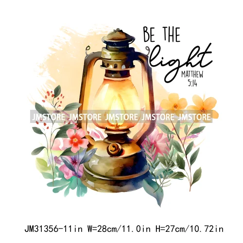 Be The Light Bible Verse Jesus Cross Christ Floral Religious Faith Motivational Spirit Iron On DTF Transfer Stickers For T-shirt