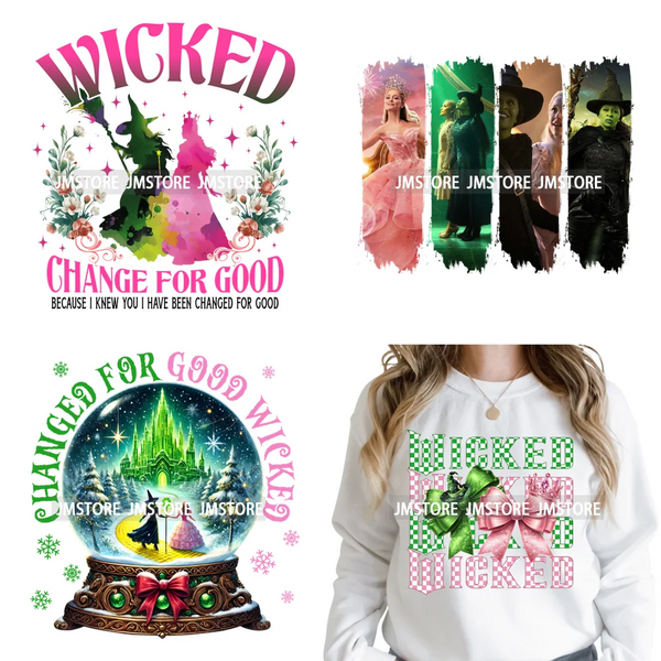 Magic Musical Movies Bad Good Witches Team Pink Green Coquette Iron on DTF Heat Transfers Stickers Ready to Press for T-shirts