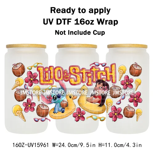 Floral Cartoon Princess Coquette Bow 16OZ UV DTF Cup Wrap Ready To Apply Waterproof Transfer Stickers For Libbey Glass Can Mugs