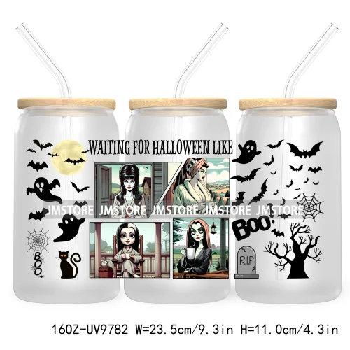 There's Some Horrors In This House UV DTF Sticker For 16OZ Libbey Glass Cup Wrap Transfer Stickers Custom Labels Boo Halloween