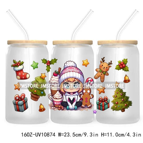 Cute Baby Horror Characters Christmas Season 16OZ UV DTF Cup Wrap Transfer Stickers Durable Waterproof Logo For Libbey Glass Can