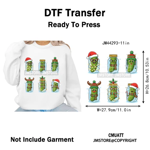 Merry Pickles Christmas Xmas Cucumber Holiday Santa Iron on Washable DTF Heat Transfer Stickers Ready to Press for T-shirts Bags