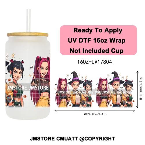 Kpop Halloween Spooky Ghosts Anime Lover 16OZ UV DTF Cup Wraps Ready To Apply Waterproof Transfer Stickers For Libbey Glass Can