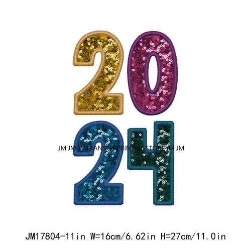 Happy New Year 2024 Printing Cheers To The New Year Faux Glitter Sequin Iron On DTF Transfer Sticker Ready To Press For Clothing