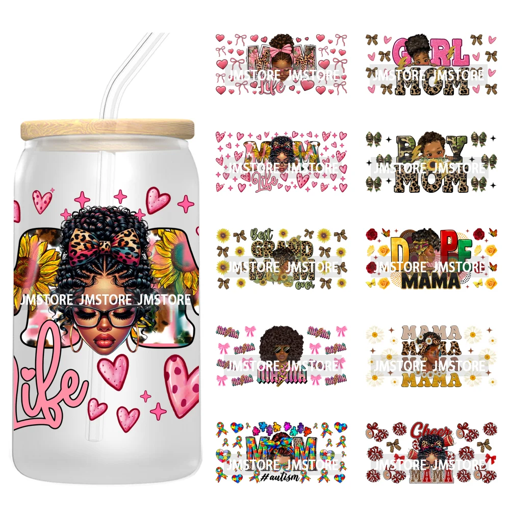 Coquette Afro Black Dope Autism Mama Cat Dog Mom UV DTF Sticker For 16OZ Libbey Glass Cup Can Wrap Waterproof Transfer Stickers