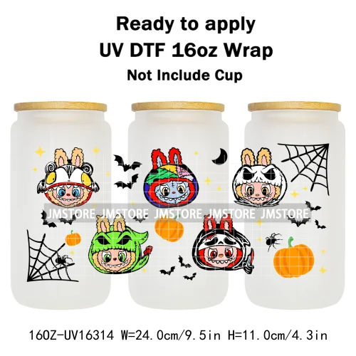 Laboo Horror Movie Characters Halloween 16OZ UV DTF Cup Wraps Ready To Apply Waterproof Transfer Stickers For Libbey Glass Can