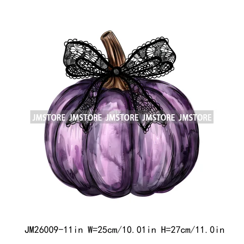 Colorful Gothic Girly Halloween Black Pumpkin Coquette Bow Decasl DTF Iron On Transfers Stickers Ready To Press For T-shirt Bags