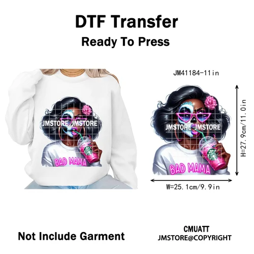 Horror Halloween Character Afro Coffee Killer Bad Mama Club Iron on Washable DTF Transfers Stickers Ready to Press for Clothing