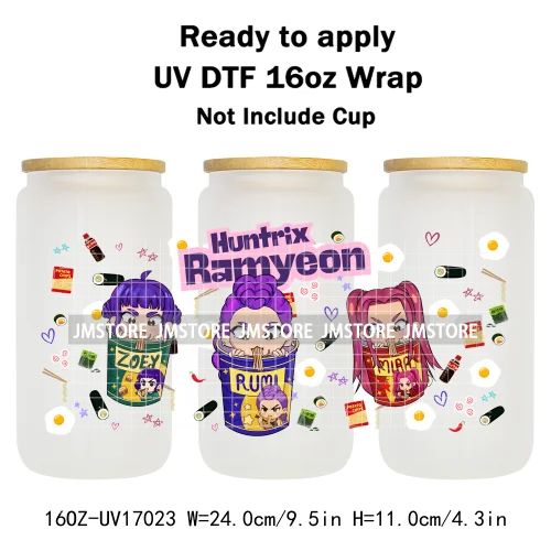 Kpop Demon Inspired Movie Boy Band Hunter Girl Anime Fan UV DTF Wraps Transfer Sticker Waterproof Logo For 16OZ Libbey Glass Can