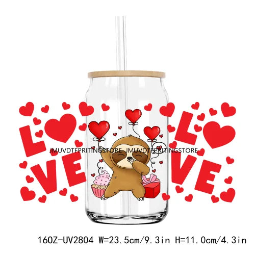 Cute Animal Couple Valentine Day UV DTF Sticker For 16OZ Libbey Glass Cup Can Wrap Transfer Sticker Custom Labels DIY Logo