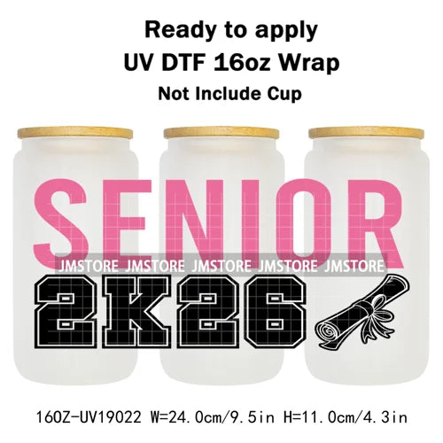 Class Of 2026 Senior Graduation Cap UV DTF Stickers Ready To Apply Cup Wrap Durable Custom Prints DIY Craft For Libbey Can Glass