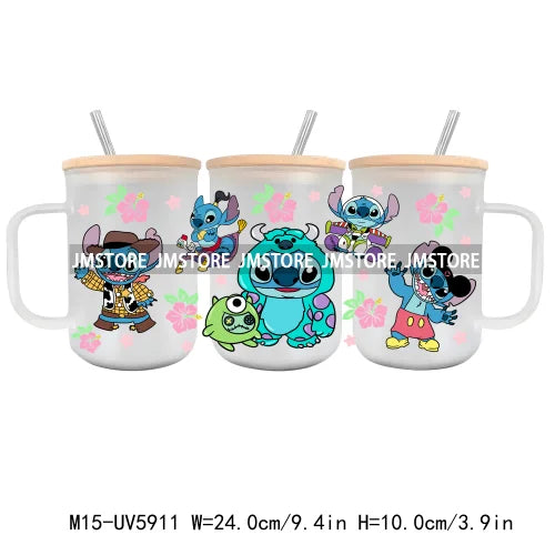 Cartoon Characters Best Friends UV DTF Sticker For 15OZ Mug Libbey Glass Cup Can Wrap Transfer Sticker Custom Labels DIY Logo