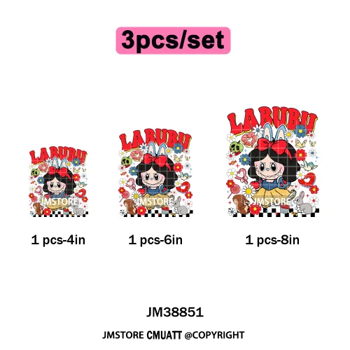 Cartoon Princess Girly Flowers Checkered Doll Characters Iron on DTF Washable Heat Transfer Stickers Ready to Press for Clothing