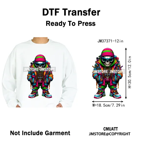 12in Hip Hop Graffiti Urban Skull Gaming Controller Game Lovers Iron on DTF Transfers Stickers Ready to Press for Hoodies Bags