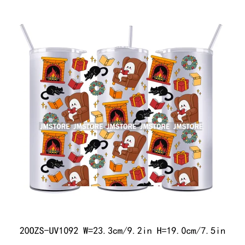 Seamless Christmas Santa Stocking UV DTF Tumbler Wraps Durable Ready To Apply Transfer Sticker For 20OZ Straight Skinny Tumblers